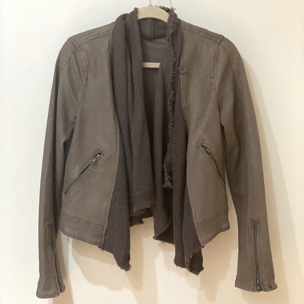 Free People Cropped Denim Moto Jacket Olive Green